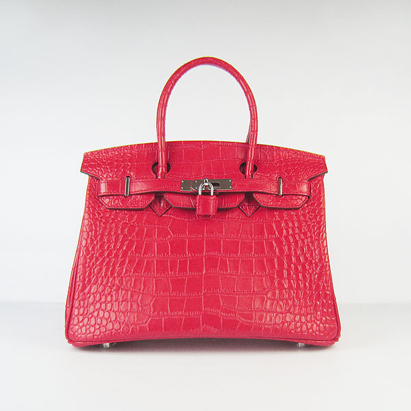 Replica aHermes Birkin 30CM Crocodile Veins Bag Red 6088 On Sale - Click Image to Close